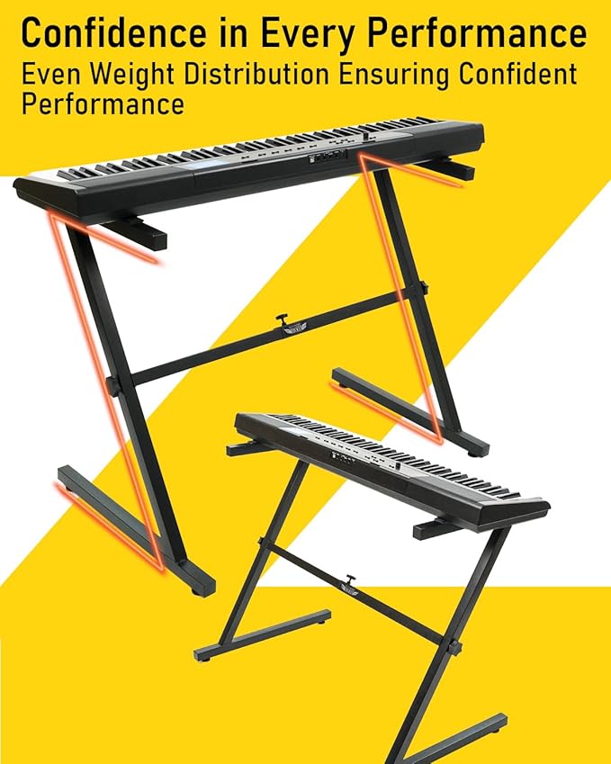 Stage Rocker Z-Style Keyboard Stand, Adjustable Width for 61/88 Key Keyboards, Sturdy & Durable Digital Piano Stand, Easy Storage, Sleek Black.