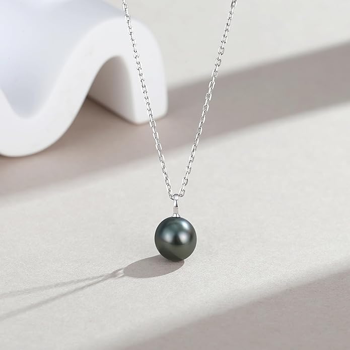VIKI LYNN Tahitian Black Pearl Necklace for Women 9-10mm Cultured Pearl Pendant 925 Sterling Silver Chain 18K Gold Clasp Christmas Wedding Birthday Anniversary Mothers Day Gifts for Wife Mom Her