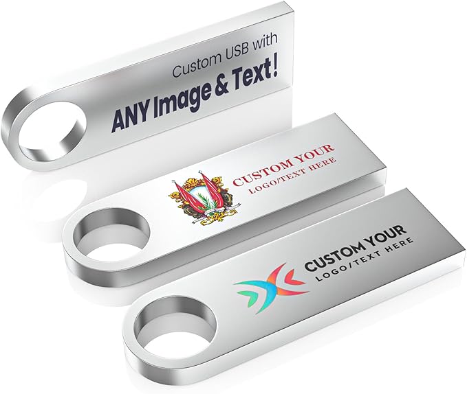 Customizable Flash Drives 128MB, Wooolken Personalized USB 2.0 Thumb Drives 10/20/50/100 Pack, Logo Pendrive Custom Memory Stick USB Engraved Logo (Metal)