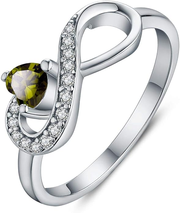 JO WISDOM Promise Ring for Women Sterling Silver Infinity Heart Promise Rings for Her Birthstone Cubic Zirconia Friendship Ring Size 5-12
