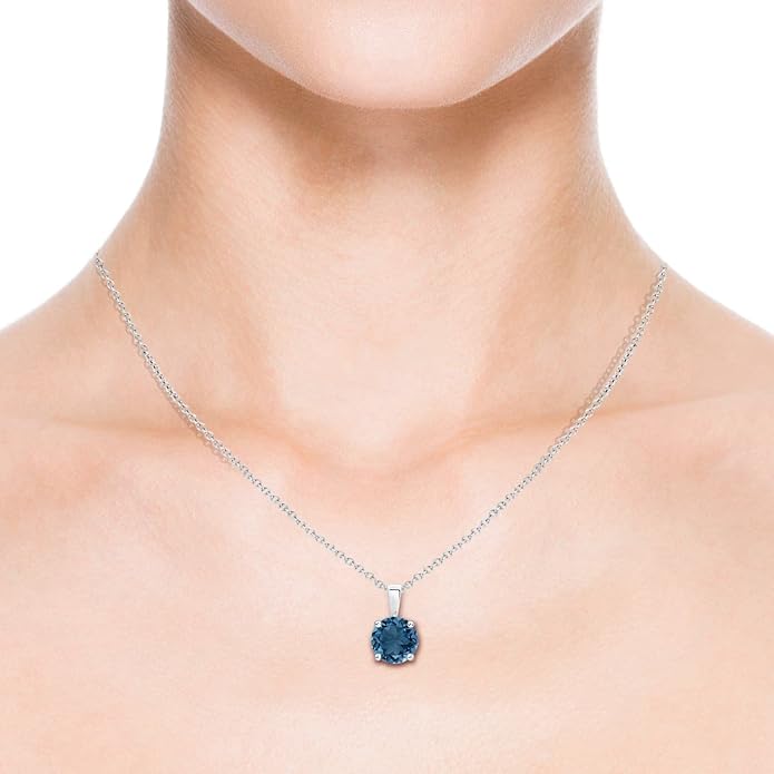 Angara Natural Blue Topaz Solitaire Pendant for Women | Classic Prong-Set Round Blue Topaz Pendant in 14K Solid Gold/Silver/Platinum With 18" Chain | December Birthday, Gemstone Jewelry Gift