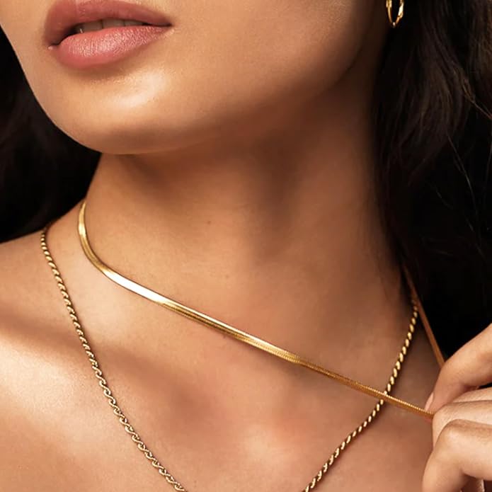 Fashion Necklace, White Gold and 18K Gold Plated Necklaces, Snake Chain, Rope Chain.Best Gift for Woman(16-18in)
