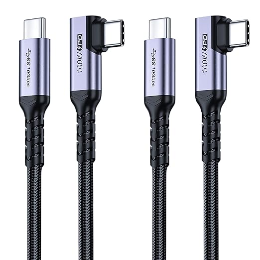 USB C 3.1 Data Cable 10FT 2 Packs, Right Angle 100W Gen 2 Fast Charging 10Gbps High Speed Transfer Cable, 4k 60hz Video Output PD Cord Compatible for Monitor Display, Thunderbolt 3, MacBook Pro