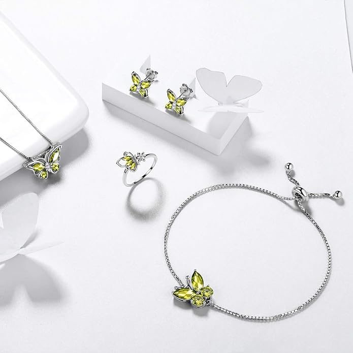 Aurora Tears Butterfly Jewelry,Women 925 Sterling Silver Butterflies Birthstone Pendant Necklace/Earrings/Rings Wedding Gift