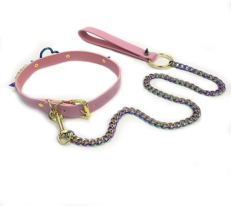 Succuba Handmade Heart Ring Rhinestone Letter Pu Leather Choker Collar Necklace for Women and Men