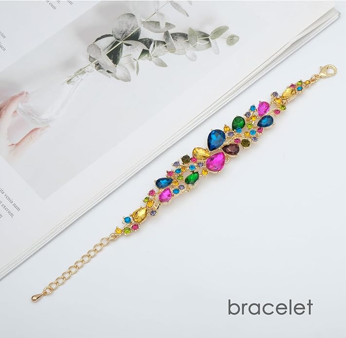 CSY 4 Pcs/Set Austrian Crystal Necklace Earrings Bracelet Ring Bridal Jewelry Sets for Brides Wedding Party Costume Accessories Gifts for Women