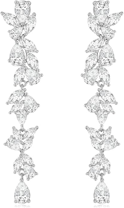 EAMTI Silver Dangle Earrings for Women Cubic Zirconia Marquise Bridal Wedding Earrings 925 Sterling Silver Post Engagement Earring