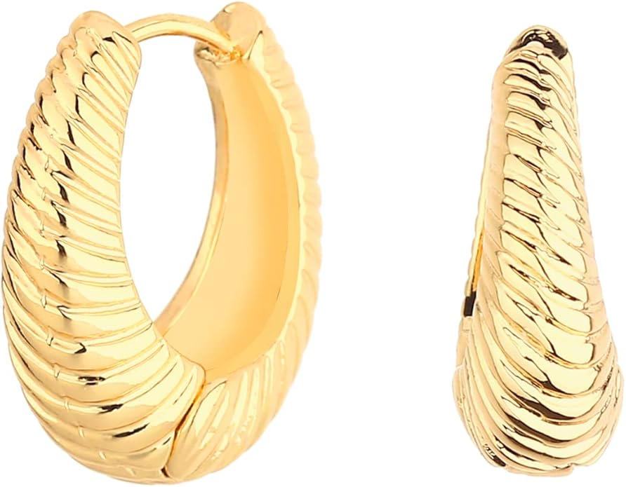 Wgoud Chunky Hoop Earrings Set 14K Gold Plated Hoop Earrings for Women Hypoallergenic, Thick Twisted Huggie Hoops Earring Set