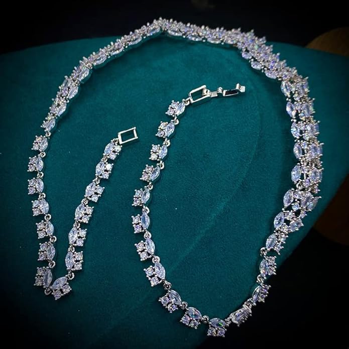 14K Gold Natural Crystal Jewelry Set for Women,Sparkling Wings Shape Crystal Pendant Necklace and Drop Earrings Set,Fashion Wedding Bridal Jewelry Set