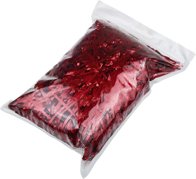 Goodma 100 Grams Shiny Iridescent Film PP Hamper Shreds & Strands Shredded Crinkle Confetti for DIY Gift Wrapping & Basket Filling (Red)