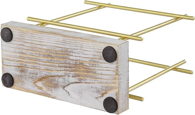 MyGift Metal Napkin Holder with Shabby Whitewashed Solid Wood Base, Dining Table Square Napkin and Cocktail Serviette Dispenser Rack, Kitchen and Dining Accessories