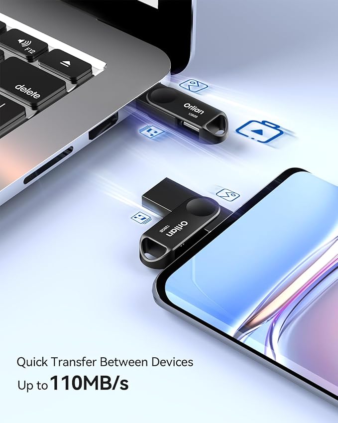 128GB 2-Pack USB C Flash Drive, Dual Drive USB 3.0 and Type C Thumb Drive Up to 110MB/s Read Metal Waterproof Portable for PC Laptop Tablet Android Smartphone iPhone 15 and More, Black