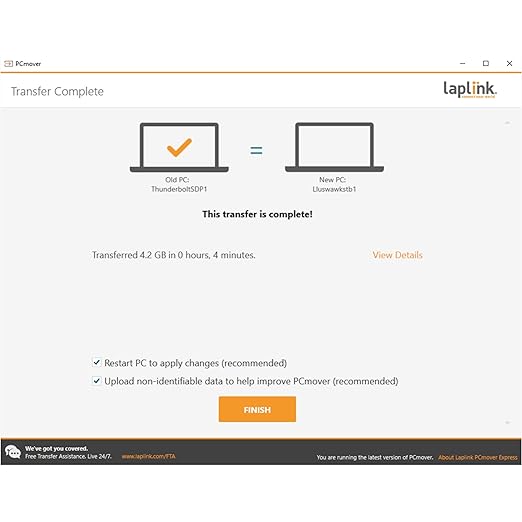 LAPLINK Easy Transfer Cable, Includes PCmover Express Data Transfer Software and High Speed Ethernet Cable, Single Use License, Only Transfers Files and Settings. Compatible with Windows 11