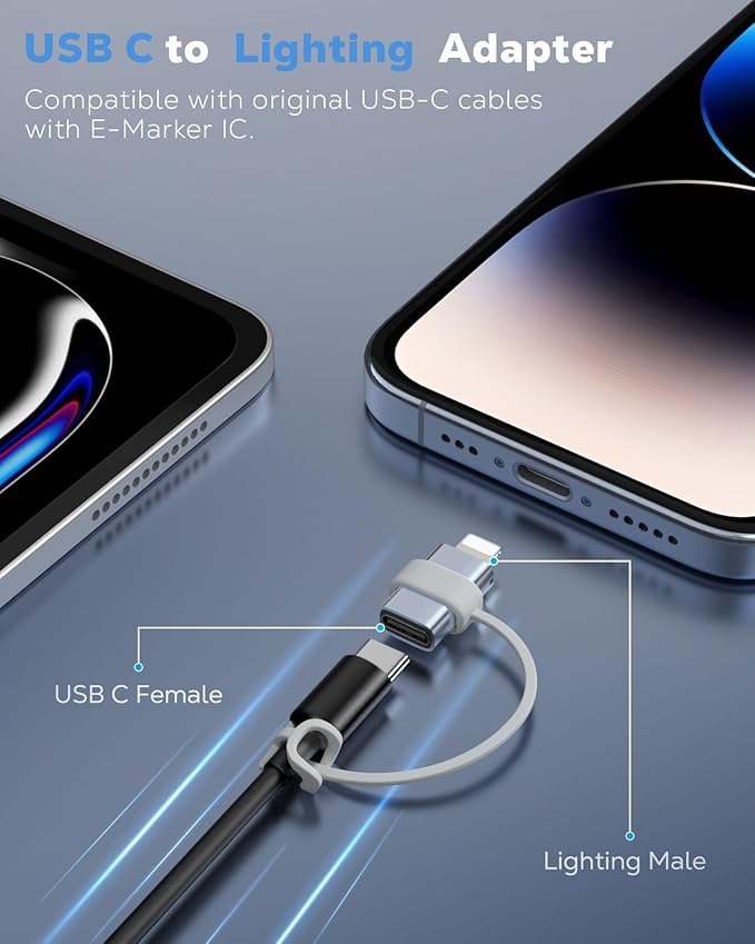 MoKo USB C to Lightning Adapter 4 Pack, Not for Audio/OTG, Lightning Male to USB C Female Adapter for iPhone 14/13/12/11/X Series, iPad/AirPods, Charging & Data Sync, with Anti-Lost Loop, Gray