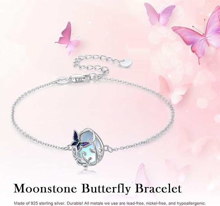 Dragonfly Bracelet 925 Sterling Silver Butterfly Bracelet Adjustable Celtic Moon Bracelet Irish Celtic Jewelry Gifts for Women