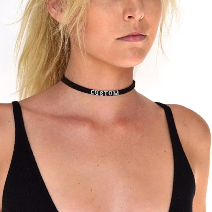Custom4U Personalized Black Leather Choker Necklace with Picture/Name/Initials/Letters Charm,Custom Made Adjustable Choker Collar Gothic Punk Necklaces Jewelry Gifts for Women