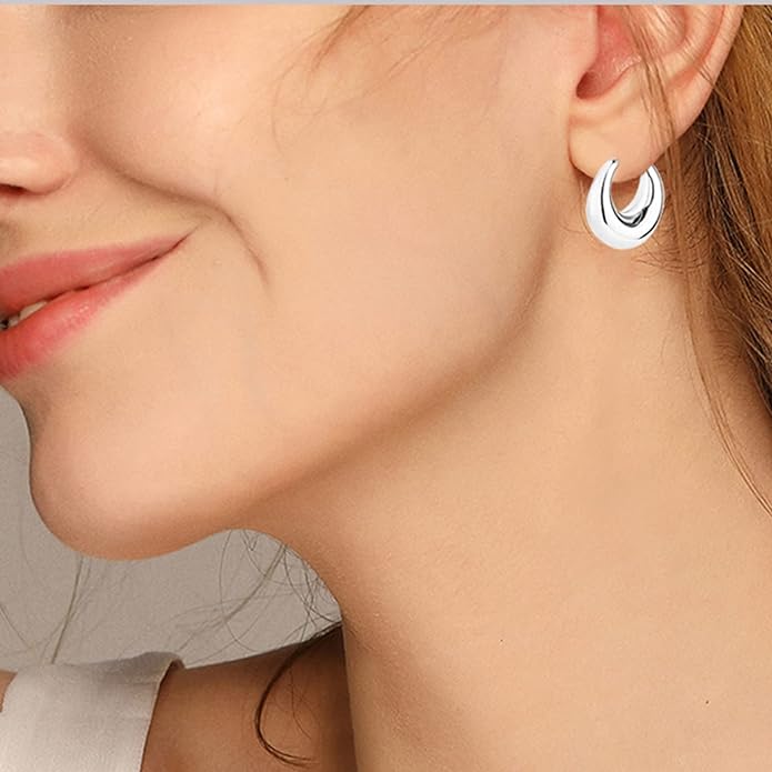 6 Pairs 14K Gold Plated Hoop Earrings for Women Lightweight Chunky Hoop Earrings Multipack Hypoallergenic, Thick Open Twisted Huggie Hoops Earring Set Jewelry for Gifts.