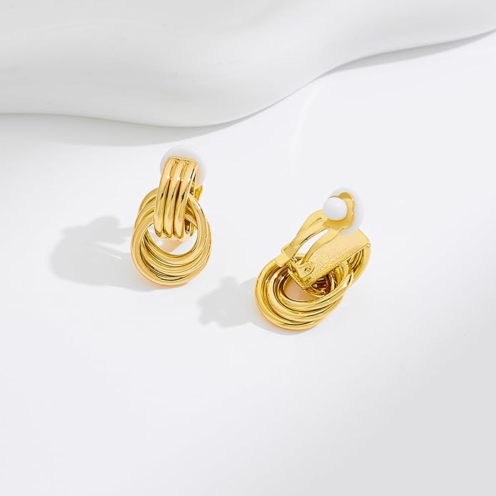 Clip on Earrings for Women 14K Gold Plated Geometric Knot Non Pierced Ear Clips Lightweight Trendy Hypoallergenic No Piercing Jewelry Gifts