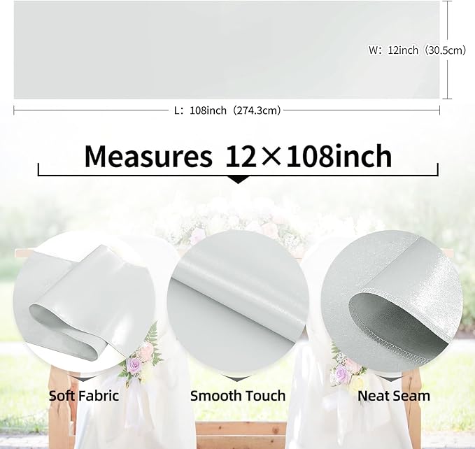 10 Pack Satin Table Runner Silver 12 x 108 Inch Long,Satin Silk Table Runner for Wedding,Birthday Party and Banquet(Silver,10 Pack)
