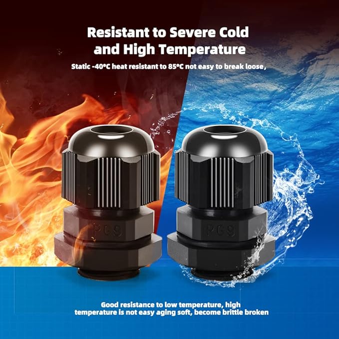 Cable Gland 20 Pack Plastic Waterproof Adjustable Connector 4-8mm PG9 Strain Relief Cord Connectors Joints Nylon with Gaskets