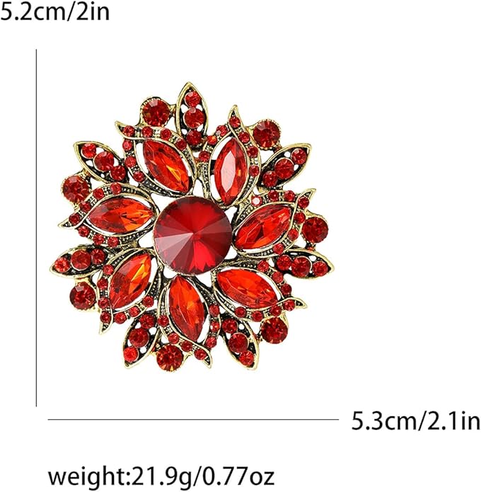 Rhinestone Flower Brooch for Women Vintage Crystal Flower Brooch Pin Elegant Clothing Hat Bag Accessories Christmas Birthday Party Wedding Costume Jewelry