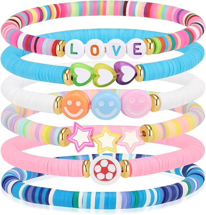 Artlunar 6-Pack Valentine's Day Friendship Bracelets for Teen Girls - Handmade Charms Hearts Stars Bohemian Beads - Birthday Holiday Charm Jewelry Gift