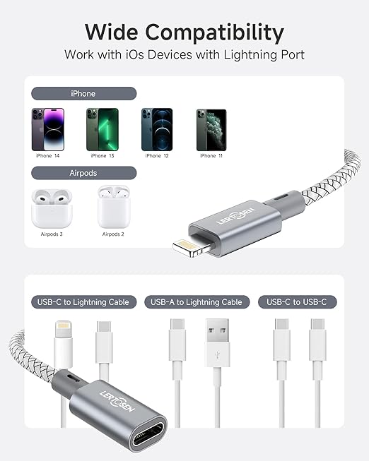 2 Pack 27W USB C to Lightning Cable Adapter, PD Fast Charging & Data Transfer, Type C Female to Lightning Male Charger Converter Cord for iPhone 14/13/12/11,iPad, Airpods,Not for Audio/Headphone/OTG