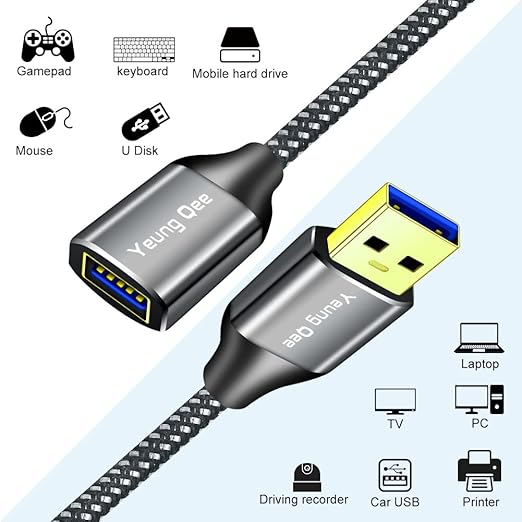 USB 3.0 Extension Cable 1 ft,5Gbps High Speed USB 3.0 Type A Male to Female Extension Cord,USB Extension Lead Compatible with USB Flash Drive, Hard Drive, Card Reader,Scanner,Keyboard (1FT,2 Pack)