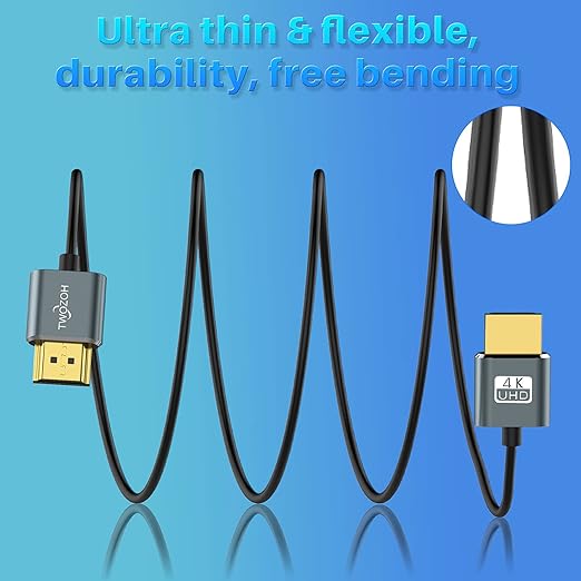 Twozoh Flexible & Slim HDMI Cable 10FT 2 Pack, Ultra Thin HDMI Cord Supports High Speed 4K@60Hz 18gbps 2160P/1080P