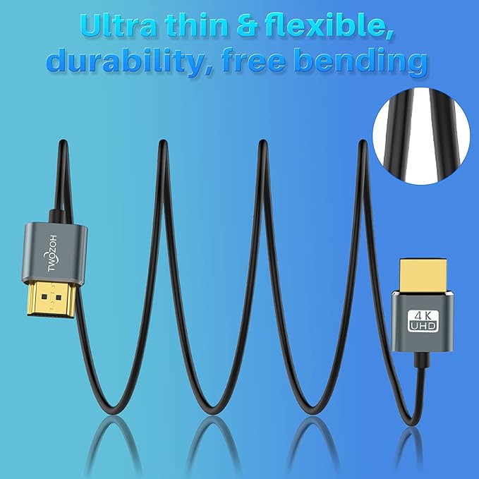 Twozoh Ultra-Thin Long HDMI to HDMI Cable 30FT, Hyper Slim HDMI 2.0 Cable, Extreme Flexible HDMI Cord Support 3D/4K@60Hz, 2160P, 1080P