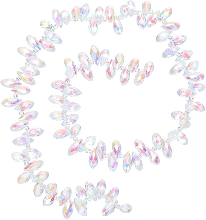 PATIKIL 2 Strands 180-190Pcs Teardrop Crystal Beads, 12x6mm Faceted Teardrop Briolette Horizontal Glass Beads Loose Bead for Bracelet Jewelry Making, Crystal AB