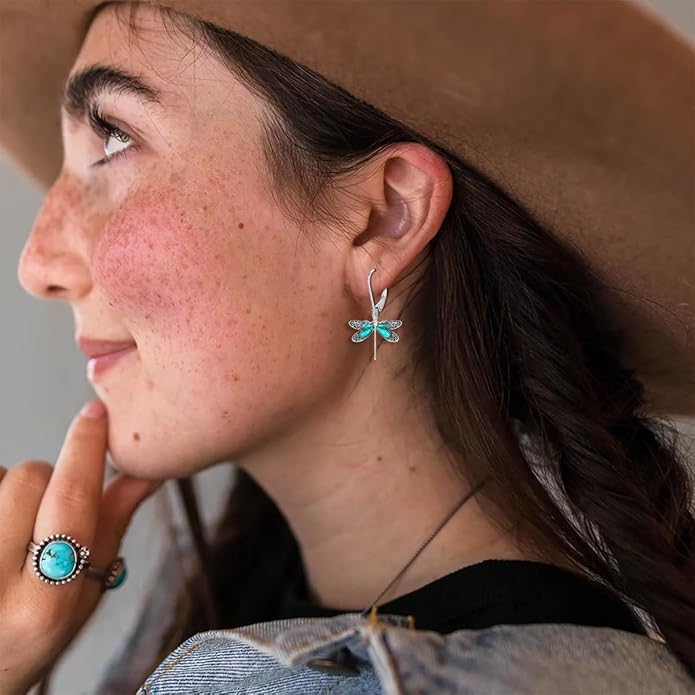 Genuine Dragonfly Turquoise Jewelry Set for Women, Sterling Silver Vintage Native American Western Jewelry Birthdays Gift for Women