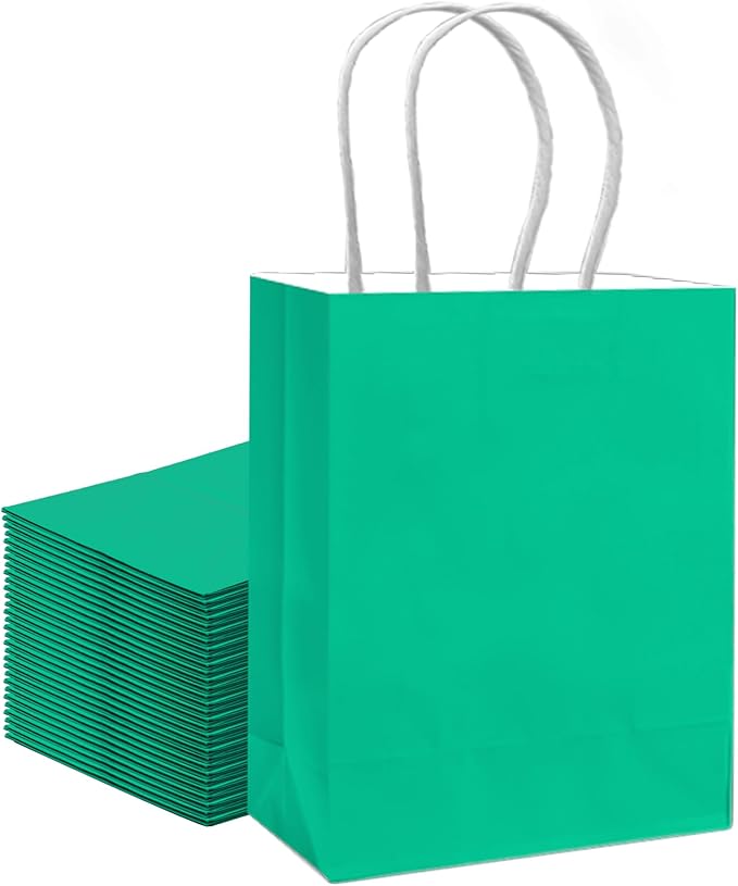qiqee 30PCS Medium Gift Bag with Handles Bulk 11"x5"x8" Gift Bags Lake Green Bags Multiple Uses (Medium Size)