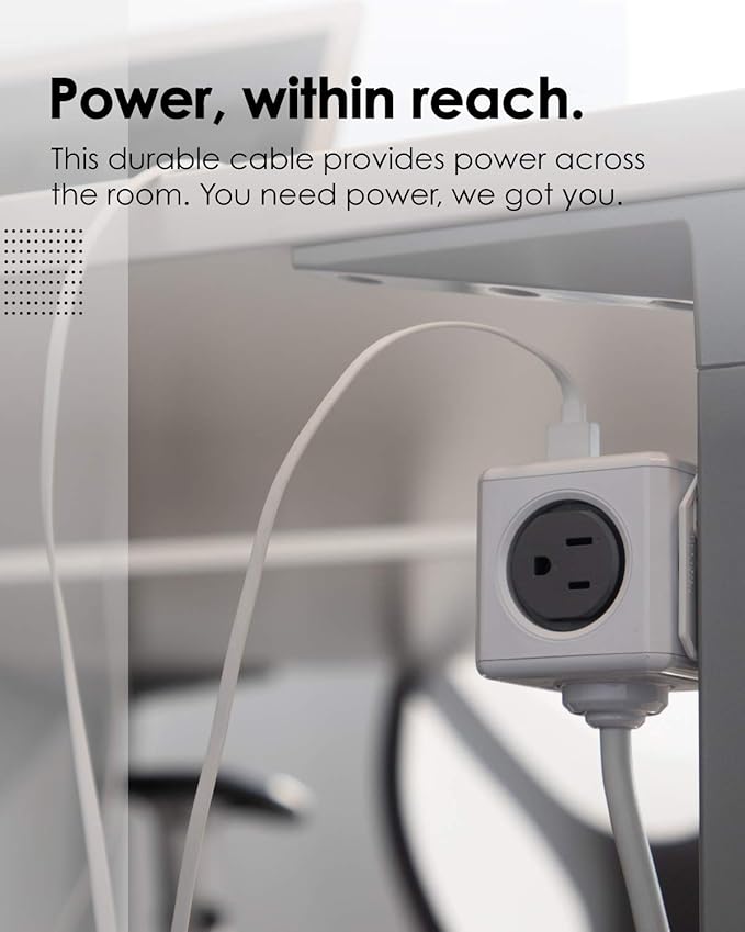 Allocacoc, PowerCube |ExtendedUSB|, 4 outlets, 2 USB Ports, 5 feet cable, Mounting dock, Surge Protection, Childproof Sockets, ETL Certified (Blue)