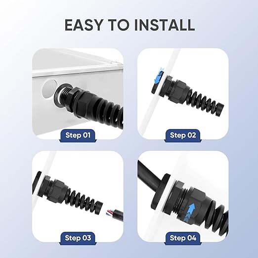 Strain Relief Cord Connector,LISTENJIALE 5Pcs NPT 1/2" Waterproof Cable Gland Flex Spiral Strain Relief Adjustable 6-12mm Cable Connector Nylon Joint with Gaskets(Black)