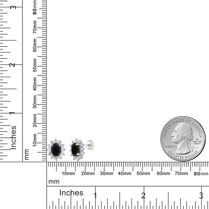 Gem Stone King 7X5MM Oval Gemstone Birthstone Stud Earrings For Women | Princess Diana Royal Halo Style | 925 Sterling Silver | Fine Jewelry Gifts for Anniversary Wedding Her Mom Women Wife