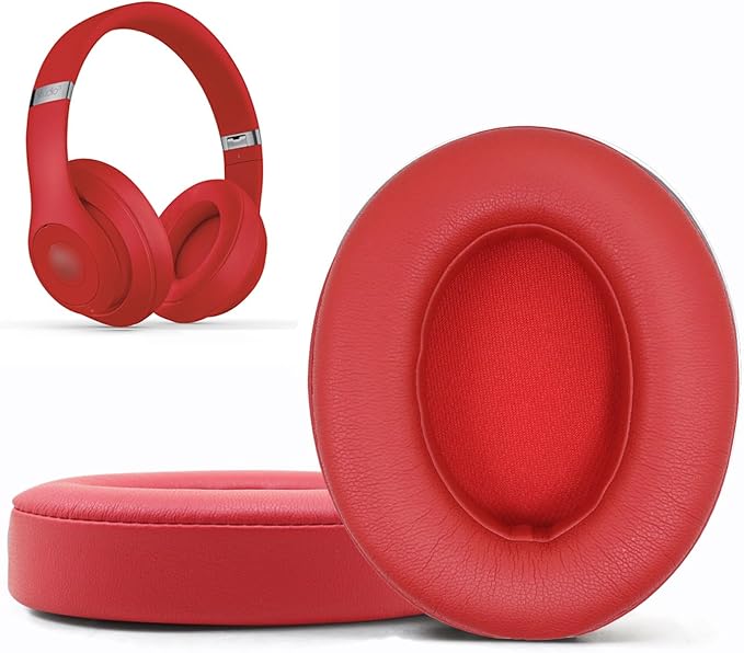 Replacement Ear Pads Cushions for Beats Studio 2 & Studio 3 Wired & Wireless Headphones, Earpads with Soft Protein Leather, Noise Isolation Memory Foam -red