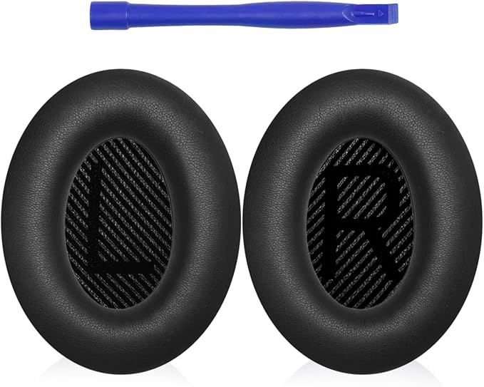 MBWIGF Replacement Ear Pads for Bose QuietComfort 35 (QC35) & Quiet Comfort 35 II (QC35ii) Headphones, Replacement Earpad Cushion with Comfortable Extra Thick Memory Foam and Softer Leather (Black)