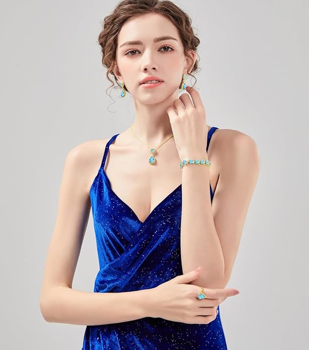LMXXVJ Teardrop Jewelry Set for Women，Necklace Earrings Adjustable Ring Bracelet Set Fashion Formal Platinum/Gold/Rose Gold Jewelry Gift Girl/Mom/Wife/Grandmother/Best Friend/Aunt