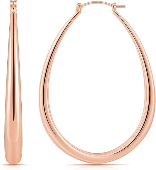 Gacimy Chunky Hoop Earrings for Women, 14K Gold Plated Oval Hoop Earrings with 925 Sterling Silver Post