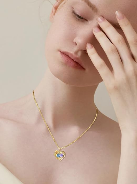Sunflower Heart Necklace for Women 14K Gold Exquisite Valentines Day Anniversary Birthday Gifts for Wife Mother Her Double Birthstone Pendant Jewelry‘You Are My Sunshine’