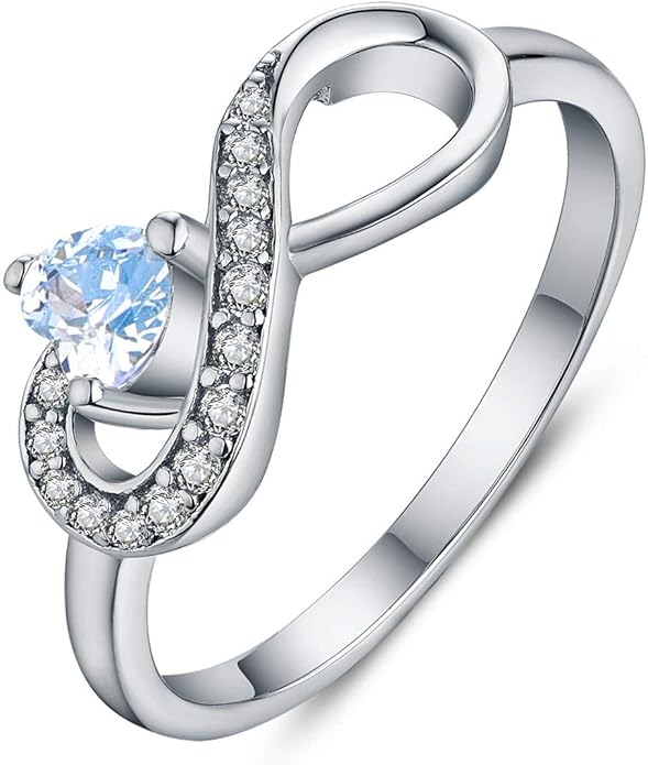 JO WISDOM Promise Ring for Women Sterling Silver Infinity Heart Promise Rings for Her Birthstone Cubic Zirconia Friendship Ring Size 5-12