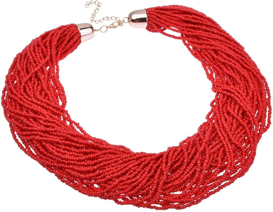 Fashion Multilayer Seed Bead Chain Choker Collar Necklace Earrings Set Cluster Strand Handmade Bib Statement Necklace