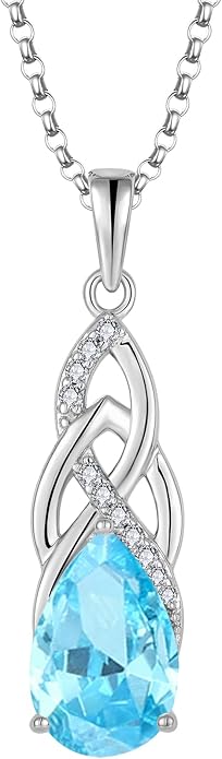 JO WISDOM Celtic Knot Infinity Jewelry Set for Women 925 Sterling Silver Aquamarine Dangle Drop Leverback Earrings March Birthstone Necklace Pendant Gemstone Jewelry