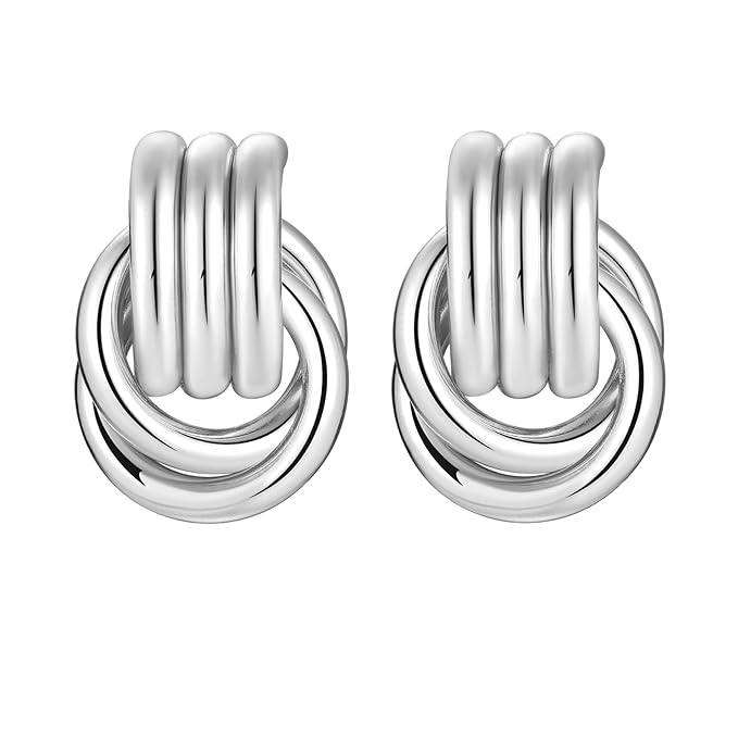 Circle Knot Link Earrings for Women, Silver Drop Dangle Geometric Knot Earrings, Women's Jewelry L Size