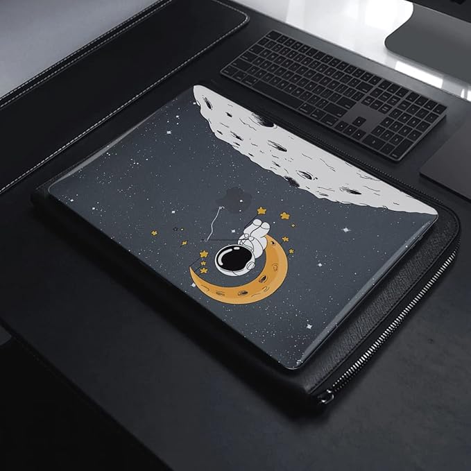 for MacBook Air 13 inch Case 2021 2020 2019 2018 Release M1 A2337 A2179 A1932 Retina Display with Touch ID, Shiny Plastic Hard Shell Case Keyboard Cover Screen Protector, Astronaut Moon