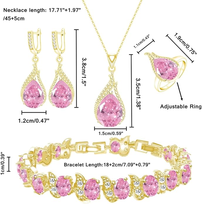 LMXXVJ Jewelry Set for Women,Teardrop Cubic Zirconia Necklace Earrings Adjustable Ring Bracelet Jewelry Set Formal Jewelry Gift