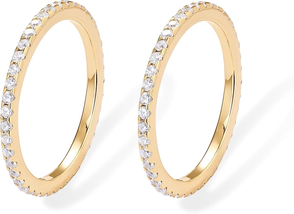 PAVOI 14K Gold Plated Solid 925 Sterling Silver CZ Simulated Diamond Stackable Ring Eternity Bands for Women