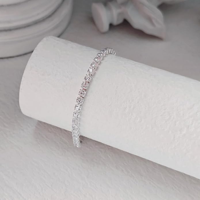 Tennis Necklace Bracelet for Women, Dainty Sterling Sliver Choker Necklace Crystal Link Bracelet Stud Earrings for Women Wedding Jewelry for Bride Jewelry Set Accessories