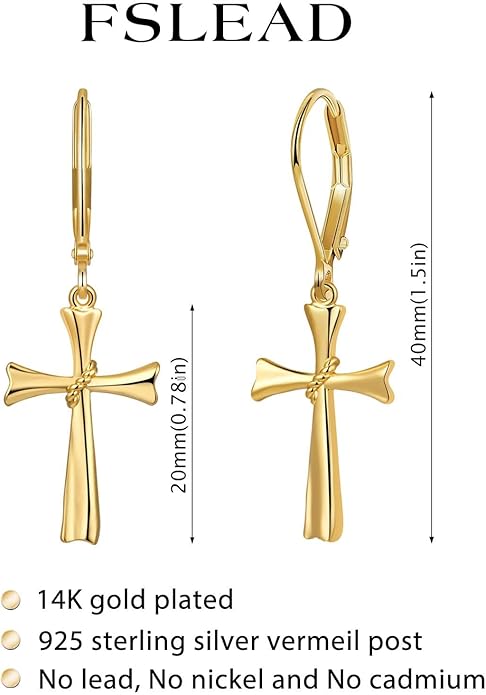 14K Gold Earring Cross Waterdrop Butterfly Heart Knot Earrings for Women Gold Silver Cross Leverback Drop Gold Silver Teardrop Hoop Dangle Earring White Gold Dangle Drop Earring